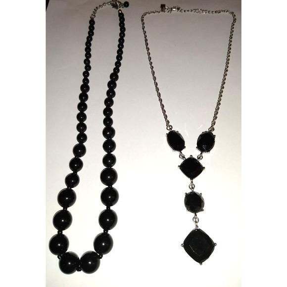 Vintage Black Necklaces Lot of 2 One 1928 The Other Beaded Unbranded Goth - Picture 1 of 6